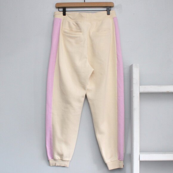 LEGO Womens Drawstring Track Pants Joggers Cream Pink Stripe Pockets Size Medium - Picture 3 of 6